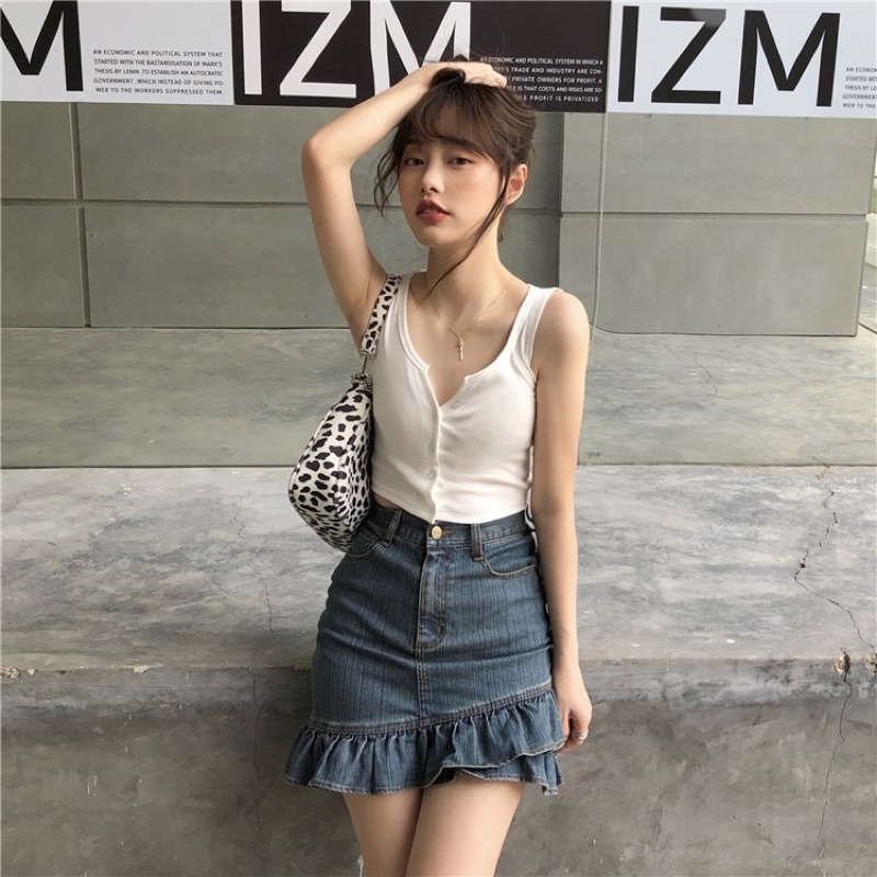 Áo 3 Lỗ Croptoo Cài Khuy Uzzlang L.Y Store Nữ  Áo Khuy Sát Nách HOT