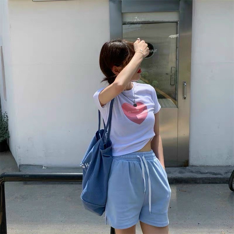 áo croptop in tim to hồng chất thun lụa na