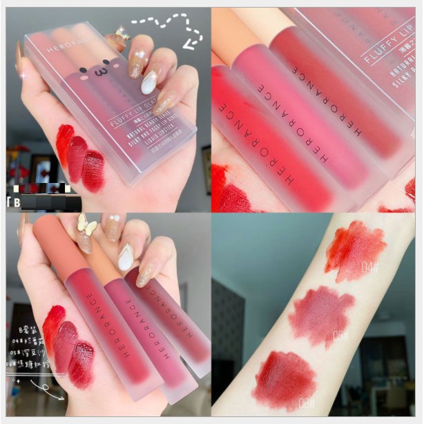 Set 3 Cây Son Kem Lì Herorange Fluffy Lip Glaze