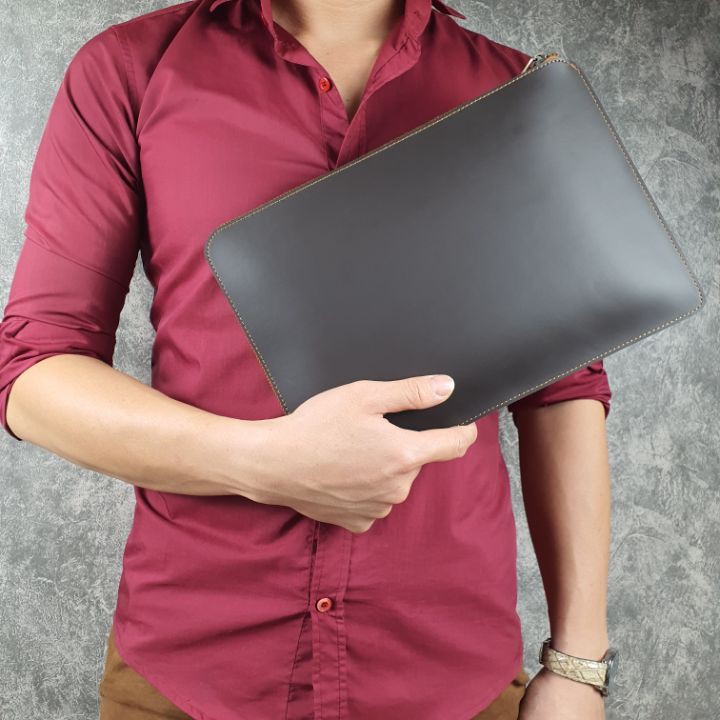 [Da thật] Clutch cầm tay nam, túi đựng macbook, ipad 12 inch da bò sáp CL139LEA (nâu) - 100% da bò thật, BH 3 năm