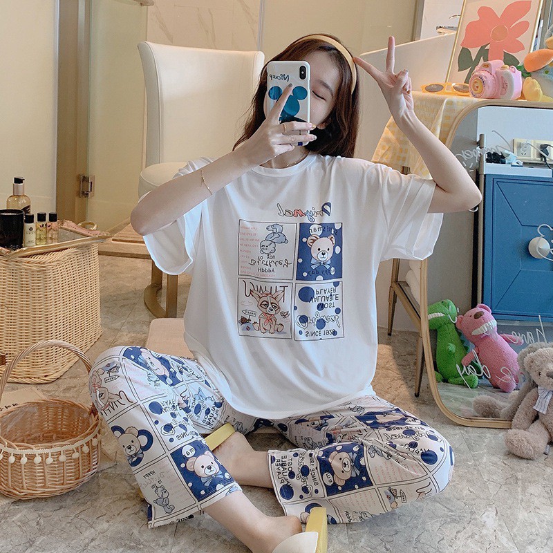 Bộ Đồ Ngủ Ngắn Tay In Họa Tiết Hoạt Hình Xinh Xắn Dành Cho Nữ | BigBuy360 - bigbuy360.vn