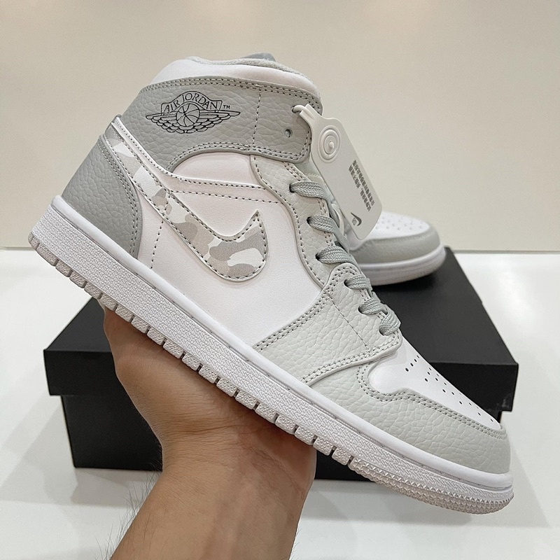Giày JORDAN 1 MID GREY CAMO WHITE - Fullbox, giầy sneaker nam nữ xám trắng cao cổ