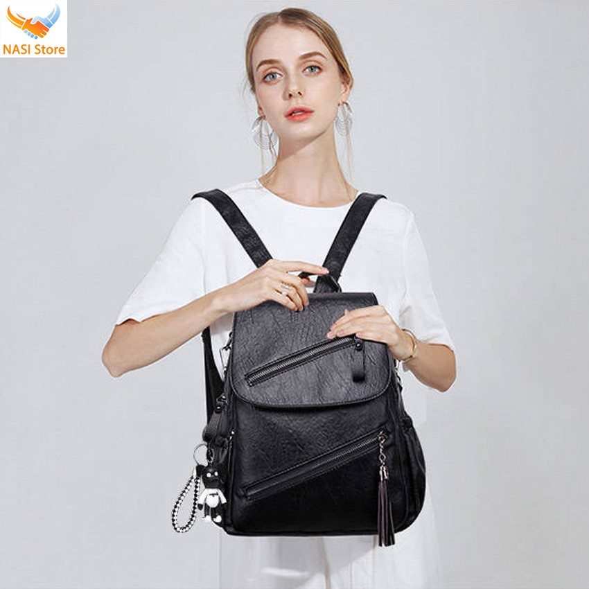 Balo nữ thời trang NASI B1023 tặng kèm móc khóa hình gấu - balo da chất đẹp mềm cao cấp phong cách Hàn Quốc
