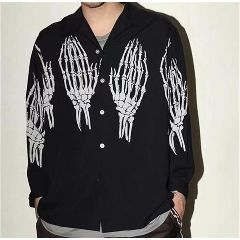 Bán Chạy Nhất Áo Sơ Mi Unisex Tay Dài In Hình Móng Vuốt Ma Xương WACKO MARIA Cỡ Lớn Cho Nam Và Nữ