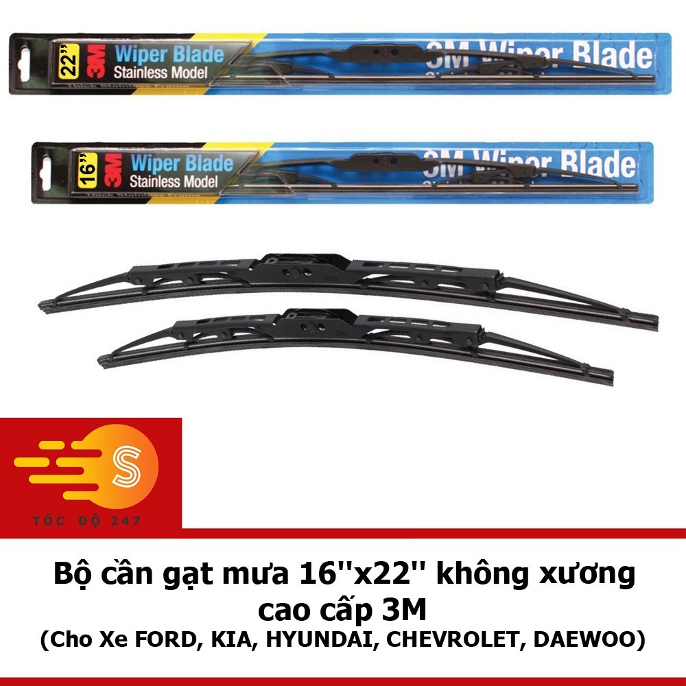 Bộ cần gạt mưa 16''x22'' có xương cao cấp 3M Cho Xe FORD, KIA, HYUNDAI, CHEVROLET, DAEWOO