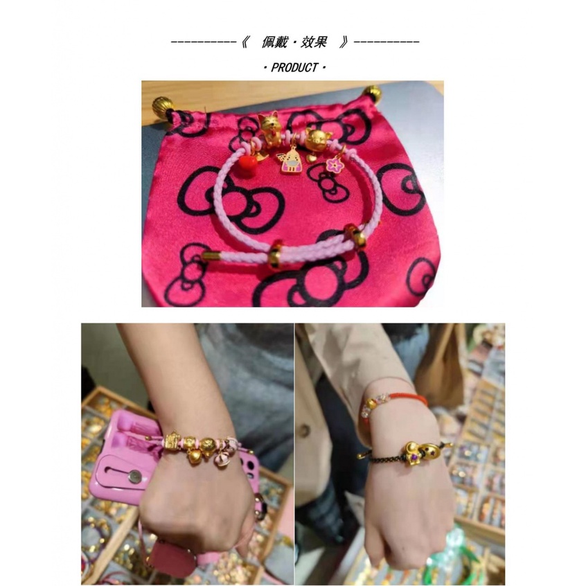 Vòng Tay Bện Dây Đỏ Bằng Thép Không Gỉ Đính Hạt 3D Có Thể Điều Chỉnh