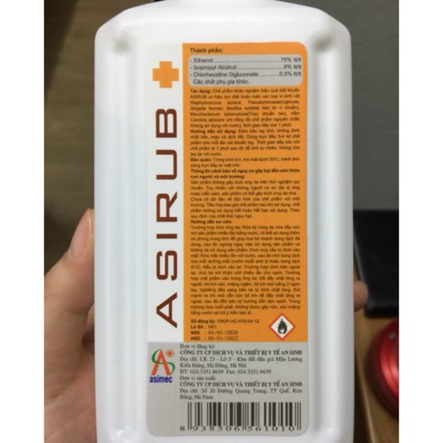 NƯỚC RỬA TAY KHÔ SÁT KHUẨN ASIRUB 500ML (CHAI KHÔNG VÒI TẶNG KÈM CHAI XỊT PHUN SƯƠNG 50ml) | BigBuy360 - bigbuy360.vn
