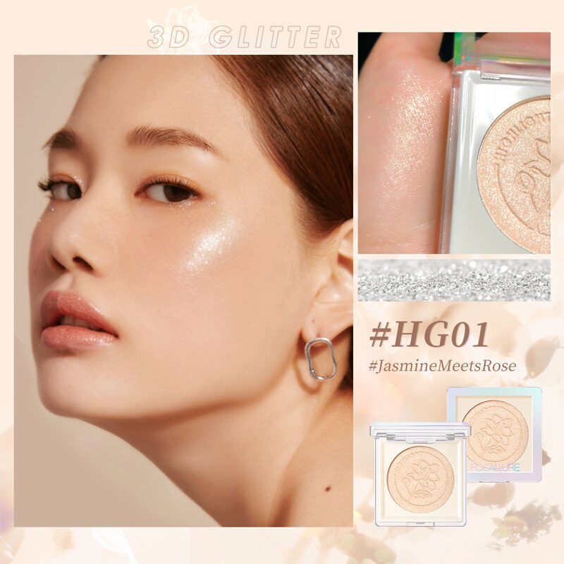 FOCALLURE Glitter Jasmine Highlighters Cosmetics For Face Shimmer Matte Pressed Glow Illuminator Soft Powder Professional Makeup