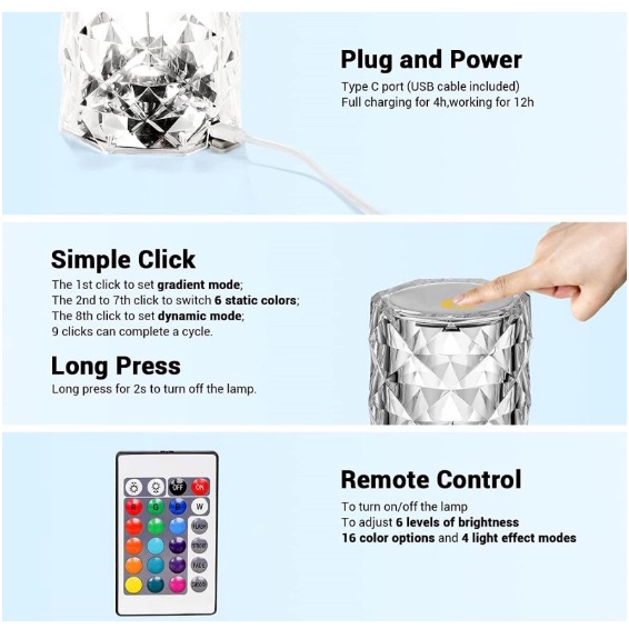 Đèn Ngủ Pha Lê Cảm Ứng Ánh Sáng LED Đổi Màu Trang trí Phòng ngủ - Làm Quà Tặng