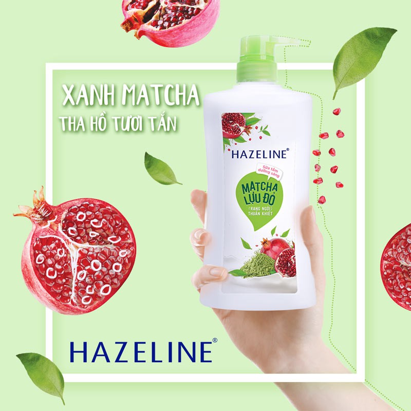 Sữa tắm dưỡng ẩm sáng da HAZELINE Matcha & Lựu đỏ 670g - NIM shop