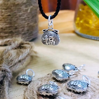 Charm bạc túi tiền si đen chữ phúc