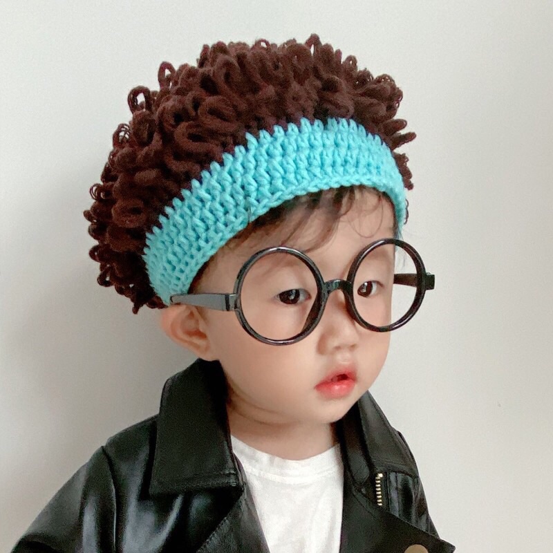 Mũ len mũ trùm đầu kèm tóc xoăn giả cực đáng yêu cho bé