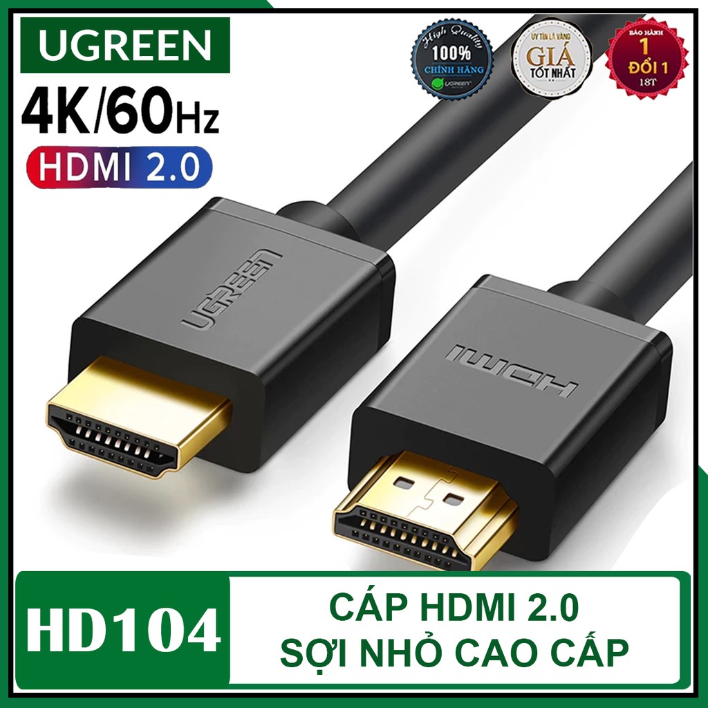 Cáp HDMI 2.0 Sợi Nhỏ Hỗ trợ 4K@60Hz Cao Cấp, UGREEN HD104 Chính Hãng