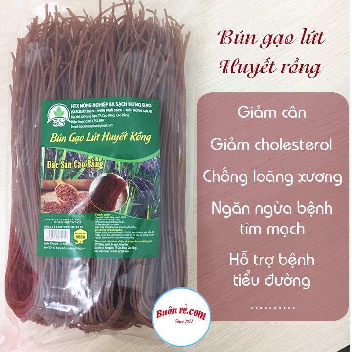 Bún gạo lứt huyết rồng (gói 500g) – Bún khô Cao Bằng – Nông sản sạch A Thái – Buôn Rẻ - 01211