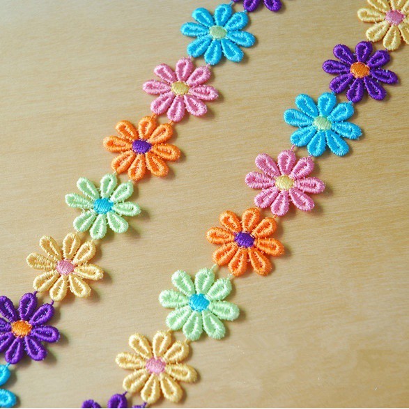 Cuộn dây ruy băng ren thêu hoa nhiều màu dài 1 yard rộng 3cm dùng trang trí váy cưới