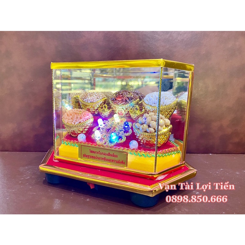 Hộp ngũ cốc phong thủy có đèn may mắn sung túc trang trí ban thần tài