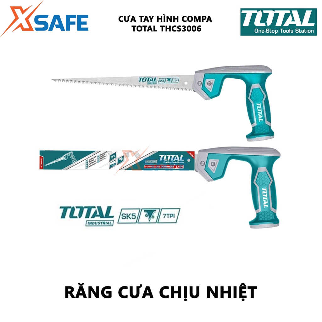 Cưa cầm tay hình compa TOTAL THCS3006 | dụng cụ cưa size 12&quot;/300mm| Chất liệu Taiwan SK5 7TPI gia công thô, cắt vật liệu