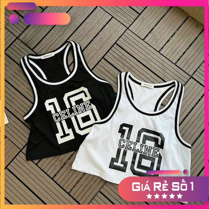 [SIÊU HOT] Áo Croptop Nữ - Áo Ba Lỗ Đen Trắng Phối Viền Số 16 Nữ