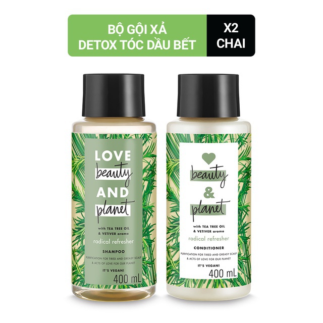 Combo dầu gội Detox và trả lại mái tóc tươi khỏe & dầu xả Love beauty and Planet 400ml/chai