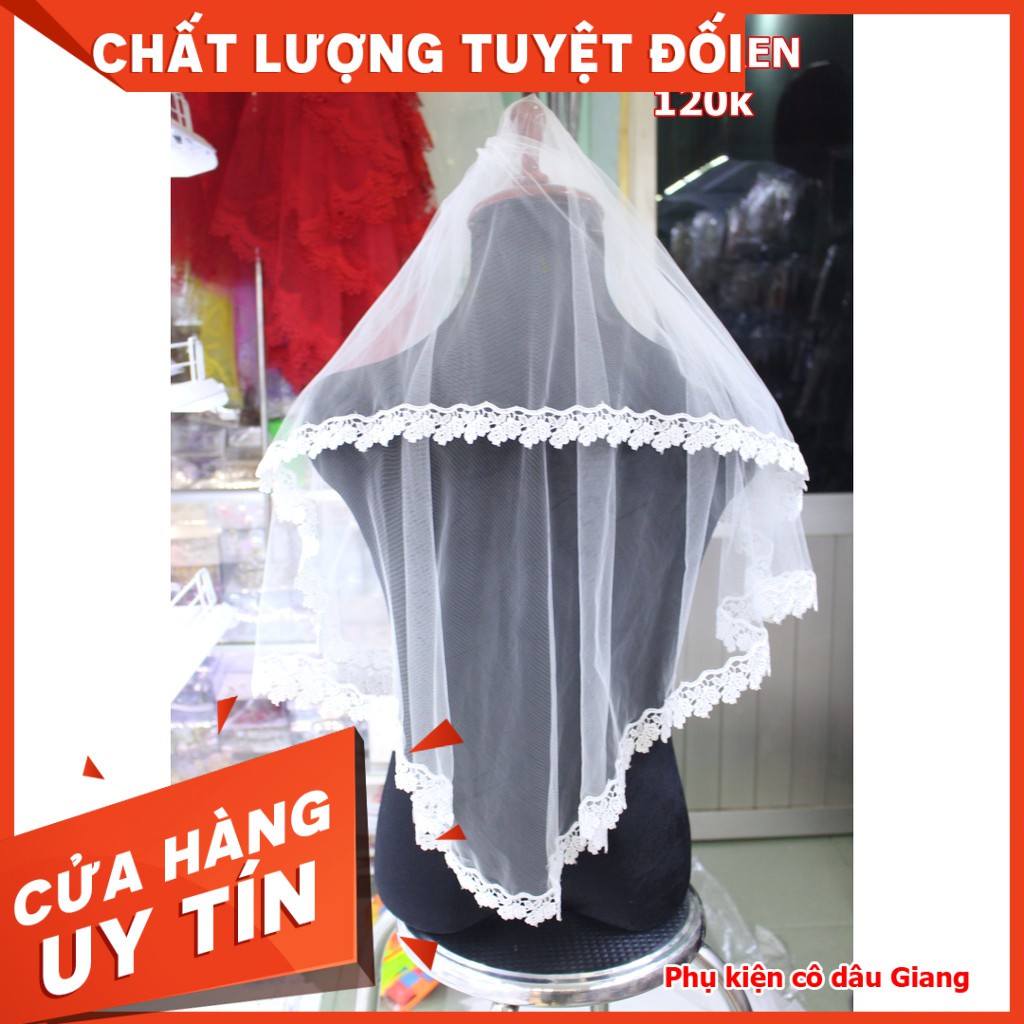 voan lup cô dâu viền ren nhẹ dài 90cm