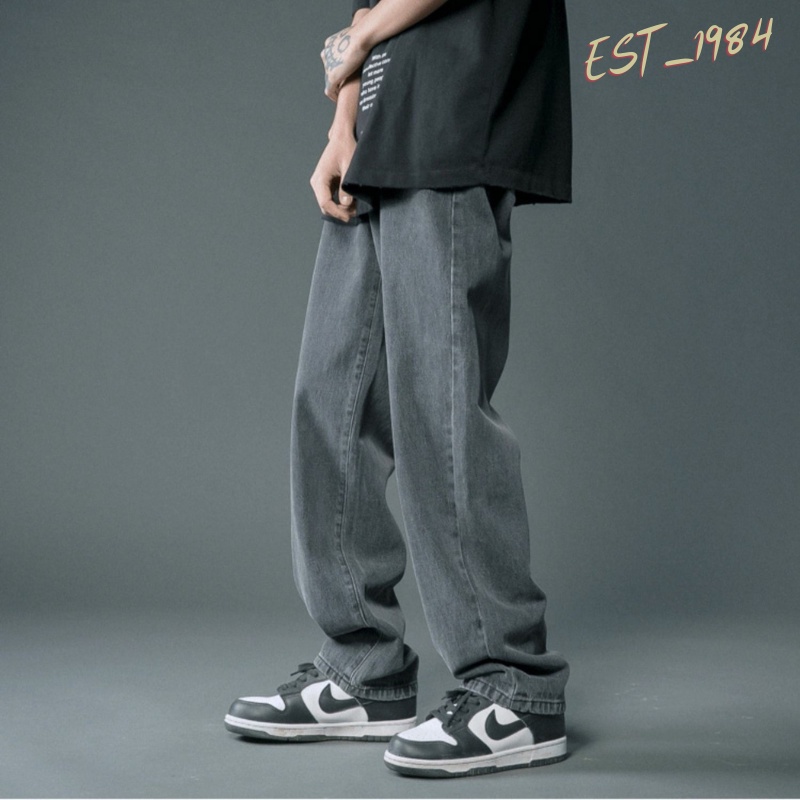 S1 Quần jean Baggy nam, nữ ống suông, rộng- quan bò trơn phom rông