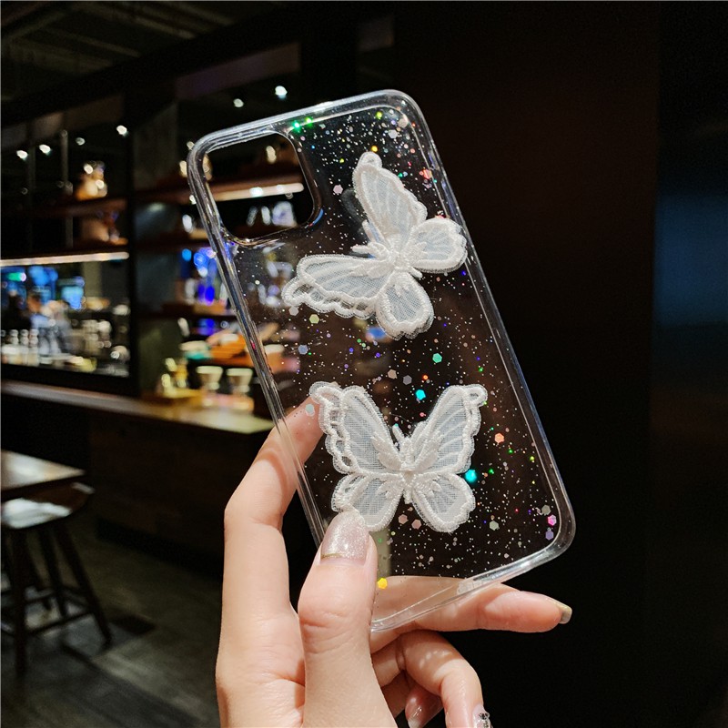 Ốp lưng Samsung A21S A20S A10S A9 A7 A6 J8 J6 J6+ J4 J4+ J5 J2 Prime Plus 2018 Starry Sky Sequin Glitter Lace Butterfly Soft Case