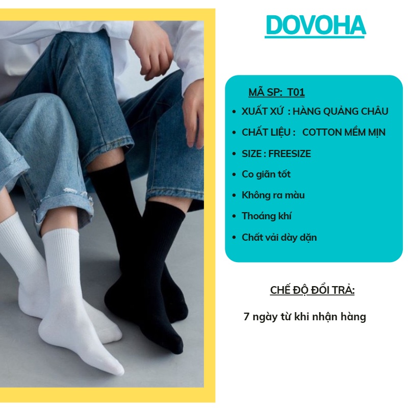 Tất vớ cổ cao nam nữ trơn basic hàn quốc cute dễ thương cotton dày đẹp DOVOHA T01