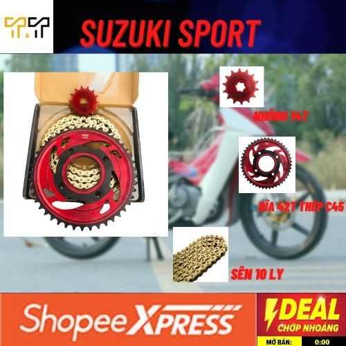 Bộ nhông sên dĩa Suzuki Xipo ( màu đỏ ), Thép C45, bảo hành 6 tháng 1 đổi 1 - Cam kết sên mượt, bền - Tây Thành Shop