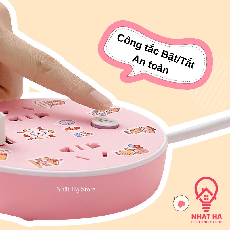 Ổ Cắm Điện Mini Màu Hồng Dễ Thương Nhật Hạ Dây Dài 3m Có 2 Cổng USB OD319 - Mua 1 Tặng 1 Sticker Cute