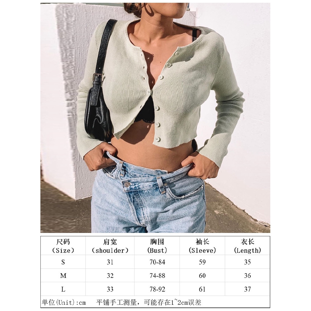 Áo Croptop dệt kim tay dài phối nút trọng lượng nhẹ | BigBuy360 - bigbuy360.vn