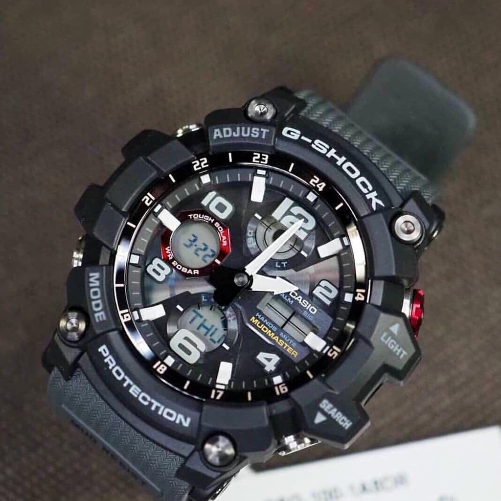 Đồng hồ nam Casio G Shock MUDMASTER GSG-100-1A8 Pin Năng Lượng Mặt Trời - Hai Đèn Le