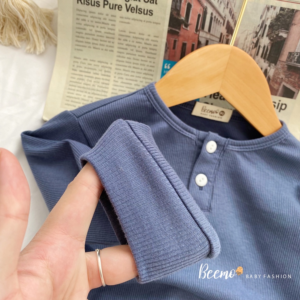 Áo dài tay chất liệu len tăm trơn cho bé trai, bé gái phối cúc trước - 21A080