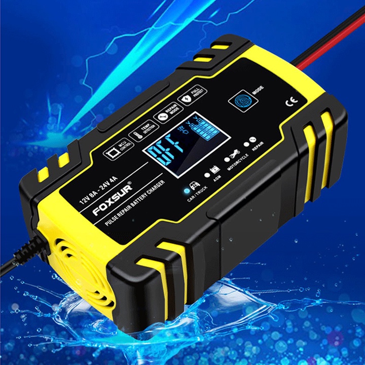 Sạc bình ắc quy 12V 24V 6Ah - 150Ah FOXSUR tự ngắt khi đầy chức năng bảo dưỡng phục hồi ắc quy bằng khử sunfat