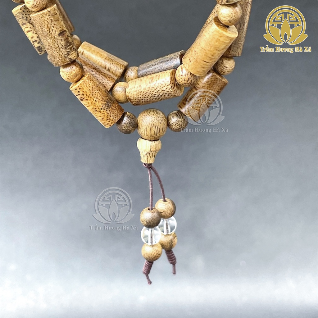 Vòng đeo tay vòng cổ Trầm Hương Hà Xá trụ trúc mix đá 8li bình an và tài lộc