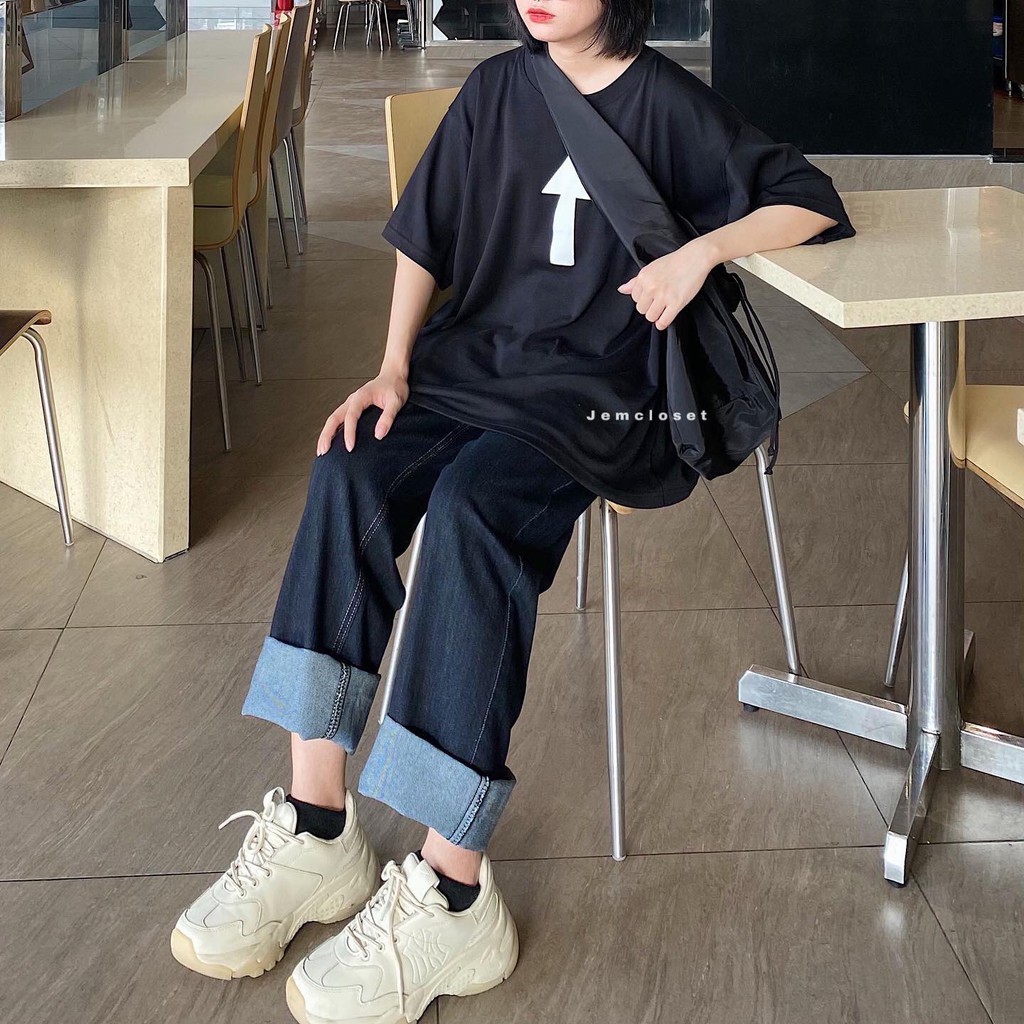 Quần Jeans Dáng Dài Nữ JEMCLOSET Quần Bò Màu Đen ZEENI Nút Cài Eo Form Rộng Thoải Mái Phong Cách Hàn Quốc Cá Tính- 2658