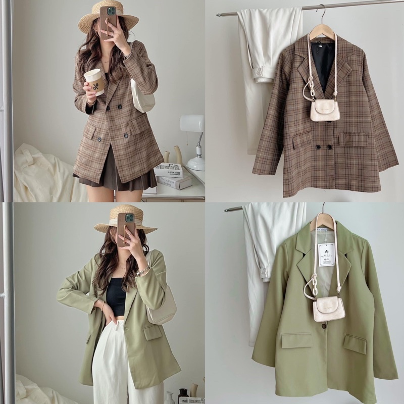 Áo blazer túi hộp nhiều màu hiện đại 2 lớp phong cách Hàn Quốc Áo vest khoác ngoài