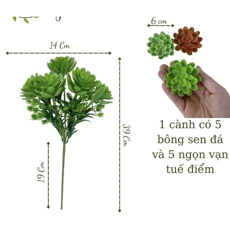 Sen đá giả cành 5 bông, trang trí siêu đẹp. hoa giả trang trí