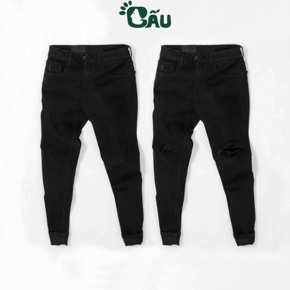 Quần jean nam đen Gấu 194 trơn & rách vải jeans bò cotton duck cao cấp mềm mịn, co dãn - form slim fit [có Bigsize] -b11