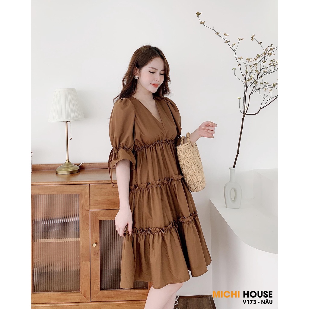 Váy bầu cao cấp mặc đi làm, đi chơi điều đượcchất kẻ Hàn siêu đẹpthiết kế tay bồng sang chảnhfree size 43~68kg