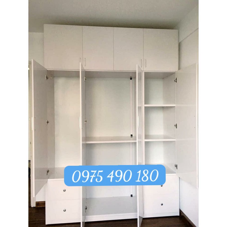 Tủ quần áo 4 cánh cao kịch trần có khoang để chăn giá rẻ free ship vận chuyển lắp đặt nhựa chính hãng cao 2m4 ngang 1m65