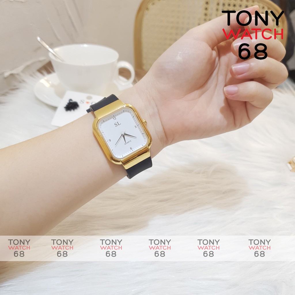 Đồng hồ nam nữ unisex SL mặt vuông dây cao su trắng siêu bền dáng Apple Watch