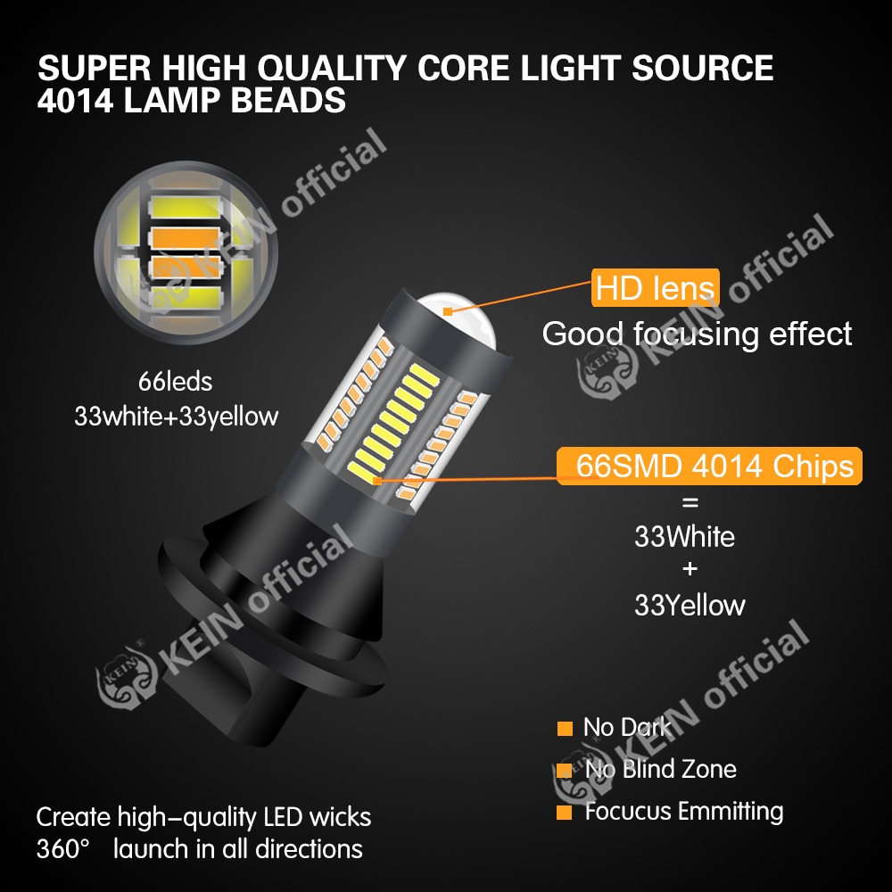 KEIN Set 2 đèn LED báo rẽ hai màu T20 1156 4014 66SMD 3156 sử dụng ban ngày cho xe hơi
