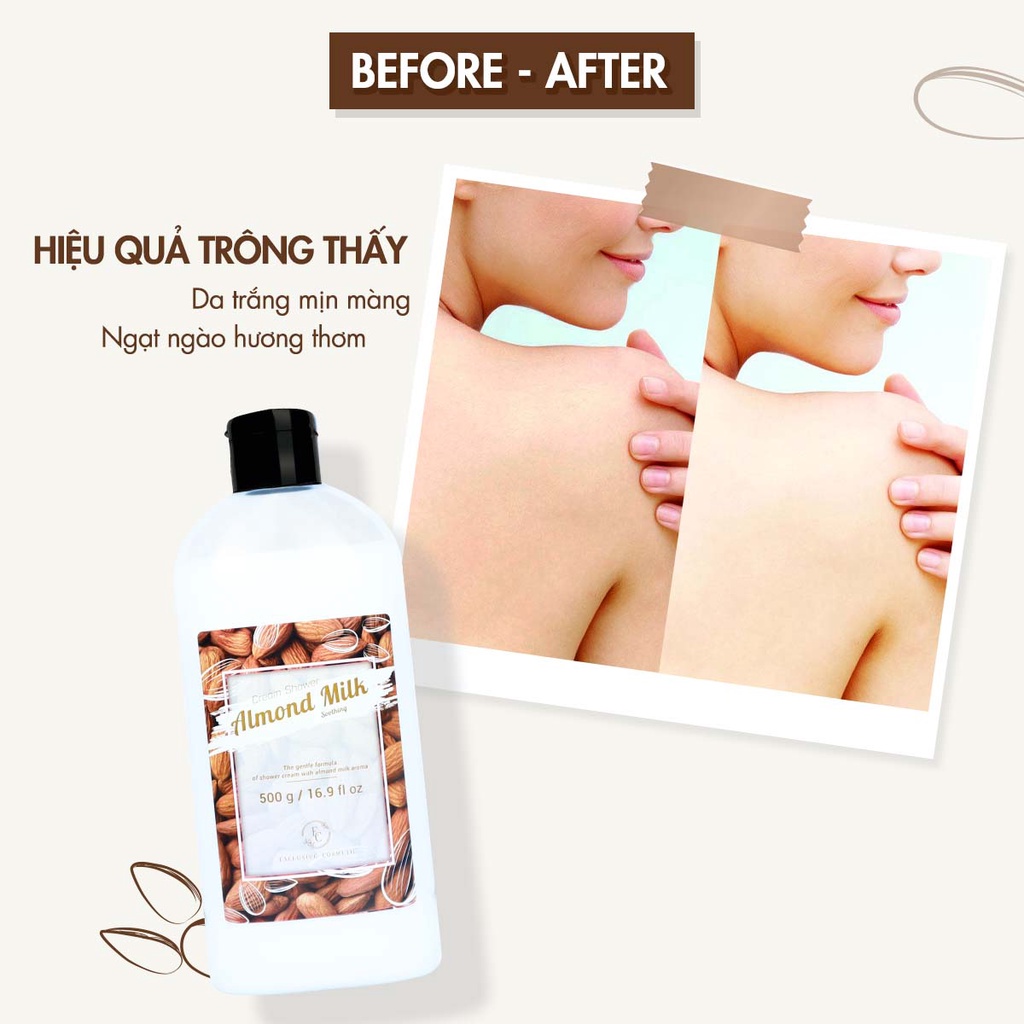 Sữa Tắm Hương Hạnh Nhân Exclusive Cosmetic Dành Cho Làn Da Khô Giúp Làm Sáng Và Mịn Màng Da Dung Tích 500g