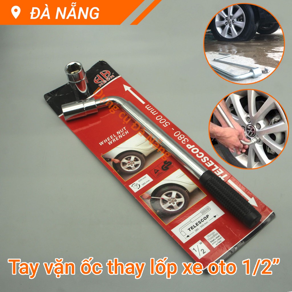 Bộ tay vặn ốc thay lốp xe bốn cỡ 17/19/21/23mm kèm 2 đầu tuýp