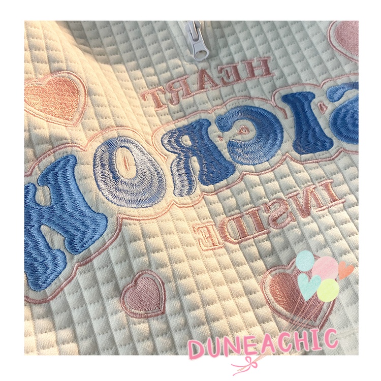 DUNEA Áo Sweater Cổ POLO Màu Xanh Dương Thêu Chữ Waffle Klein Cổ Điển Cho Nữ DUNEA