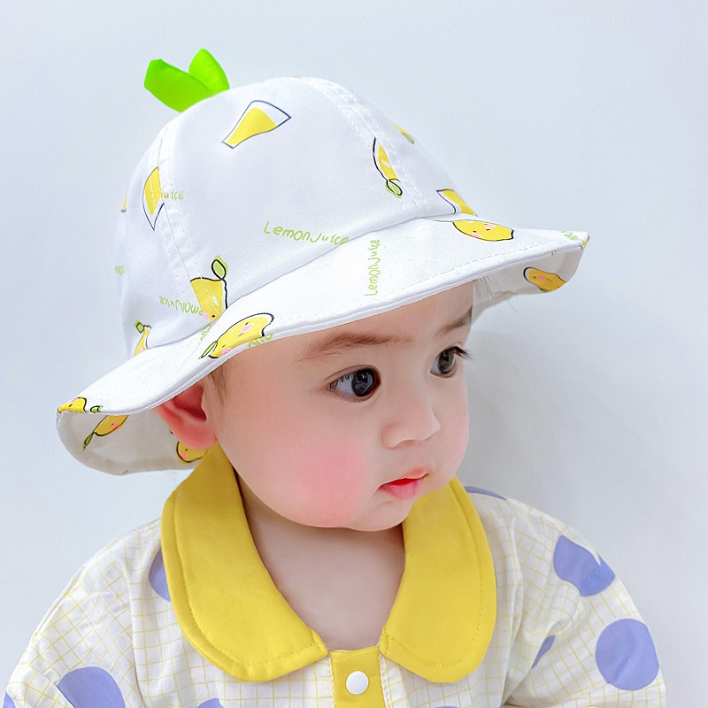 [Mã FASHIONCB264 giảm 10K đơn bất kỳ] Printed Bean Sprouts Sunbath Hat For Baby Girl Cute Flat-edge Fisherman Hat