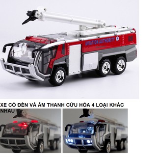 Xe ô tô cứu hỏa bằng sắt đồ chơi trẻ em XE có vòi phun xe có âm thanh đèn nháy xe chạy cót