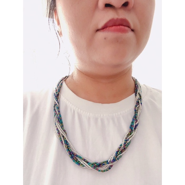 VÒNG CỔ  HẠT CƯỜM THỦY TINH PHỐI HẠT TRAI NHÂN TẠO