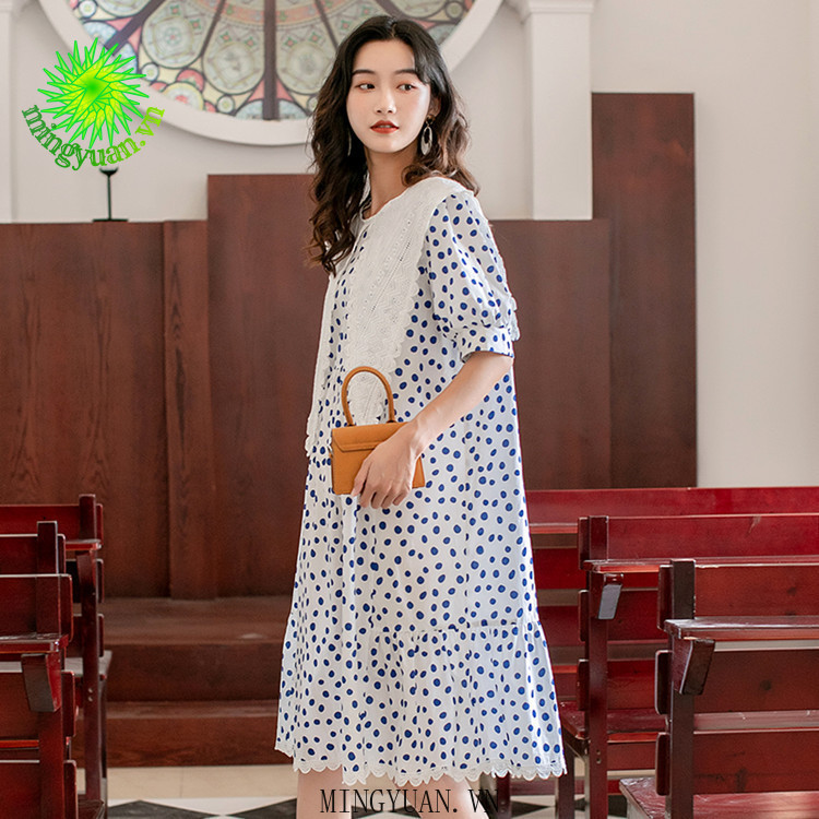 ( Mingyuan ) New loose and slim short sleeve polka dot dress