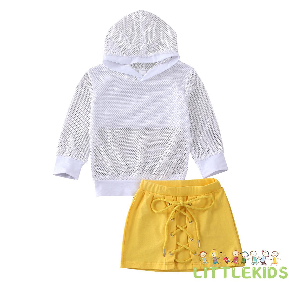 Set Áo Hoodie Tay Dài Phối Lưới + Chân Váy Đáng Yêu Cho Bé Gái 1-6 Tuổi